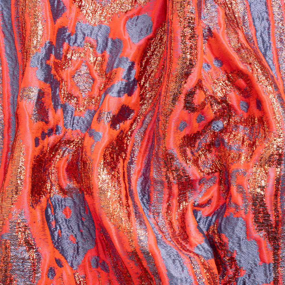 Metallic Copper, Neon Pink and Periwinkle Inkblot Stripes Luxury Brocade - Joann Fabrics