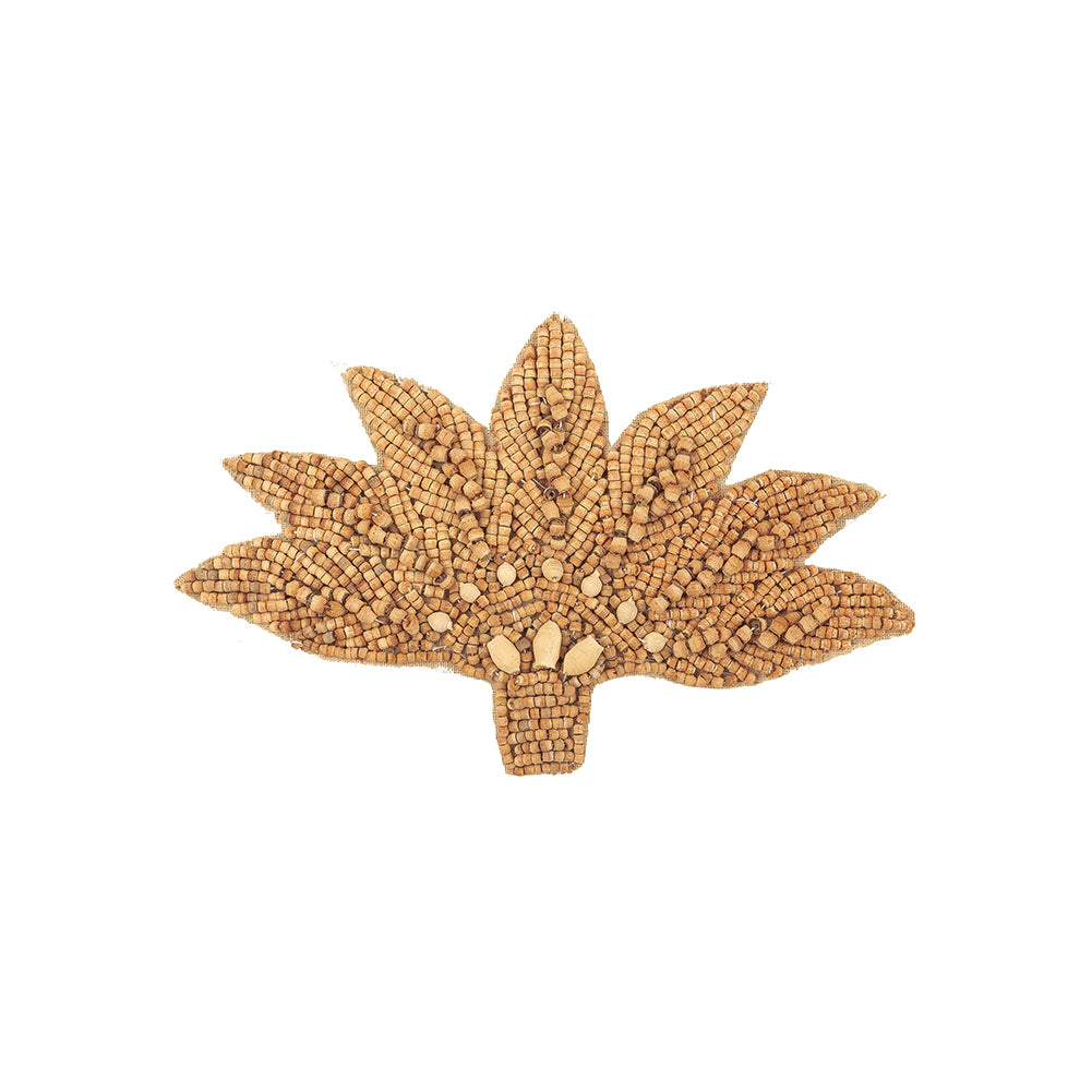 Vintage Light and Natural Wood Beaded Abstracted Feather Bouquet Applique - 3.5