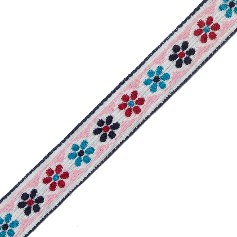 German Pink and Blue Floral Jacquard Ribbon - 0.75