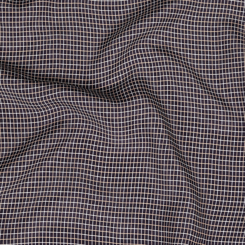 Parisian Night, Peach and Nimbus Cloud Tattersall Check Washed Viscose Twill - Joann Fabrics