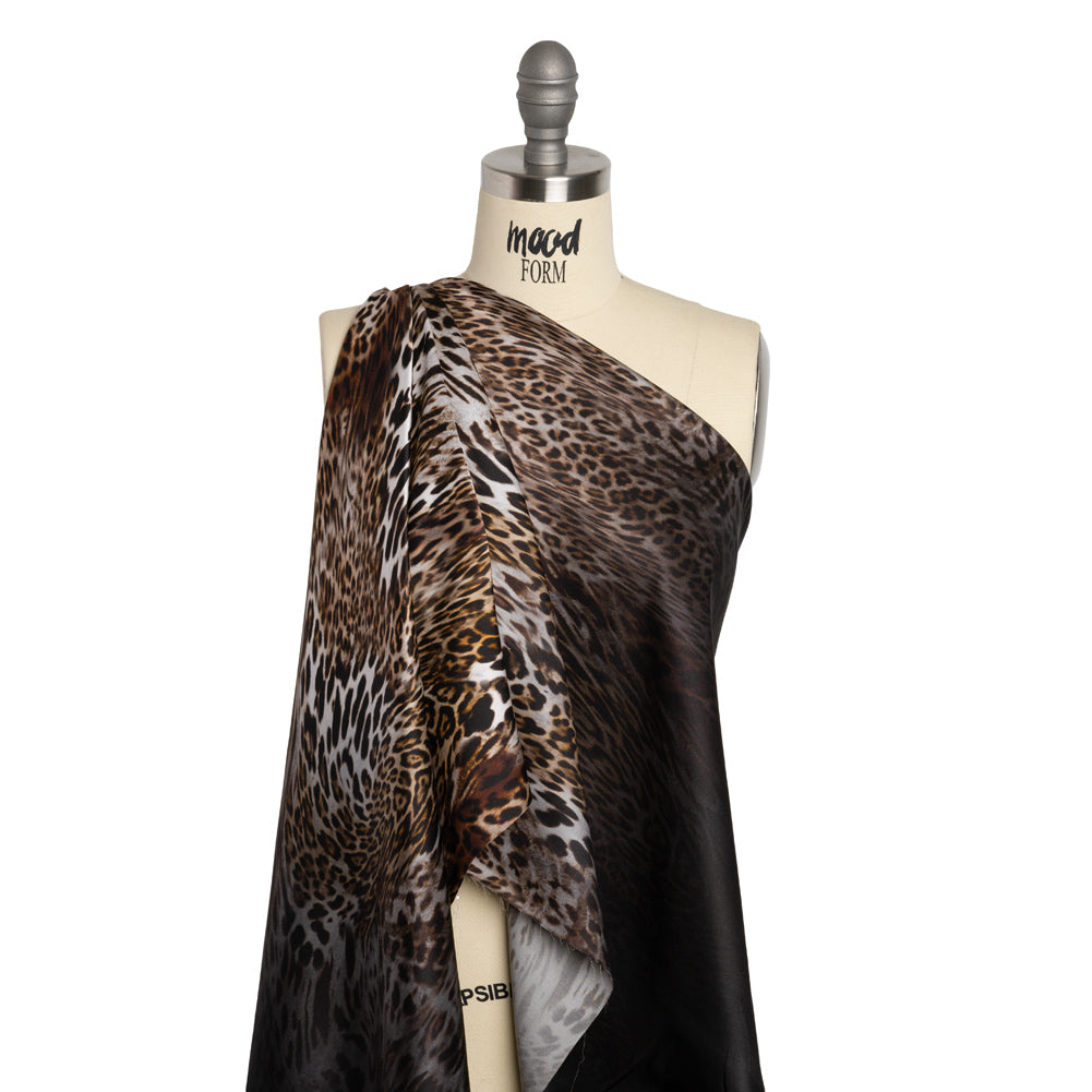 Silk Charmeuse Print - Black, Brown and White Leopard Spots Ombre - Joann Fabrics