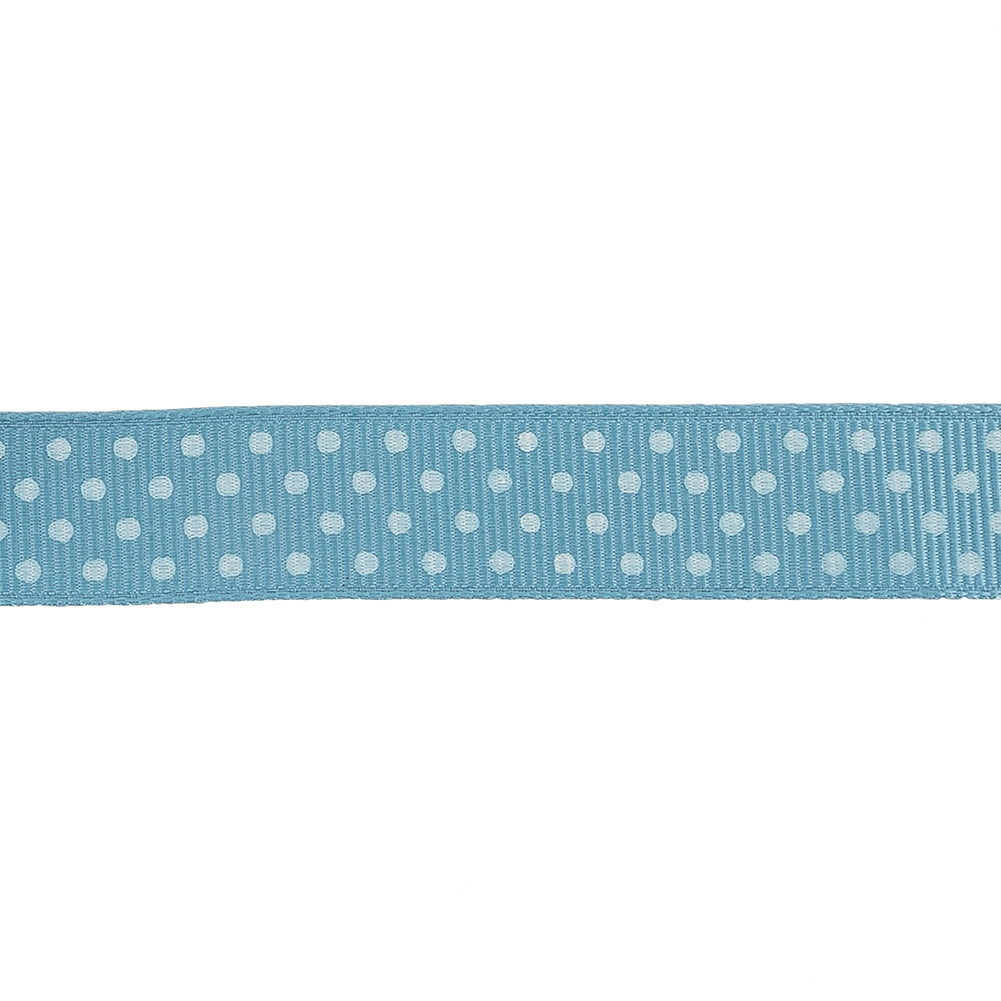 Dusk Blue and White Polka Dots Grosgrain Ribbon - 0.625