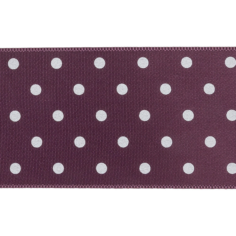 Purple and White Polka Dot Satin Ribbon - 1.5