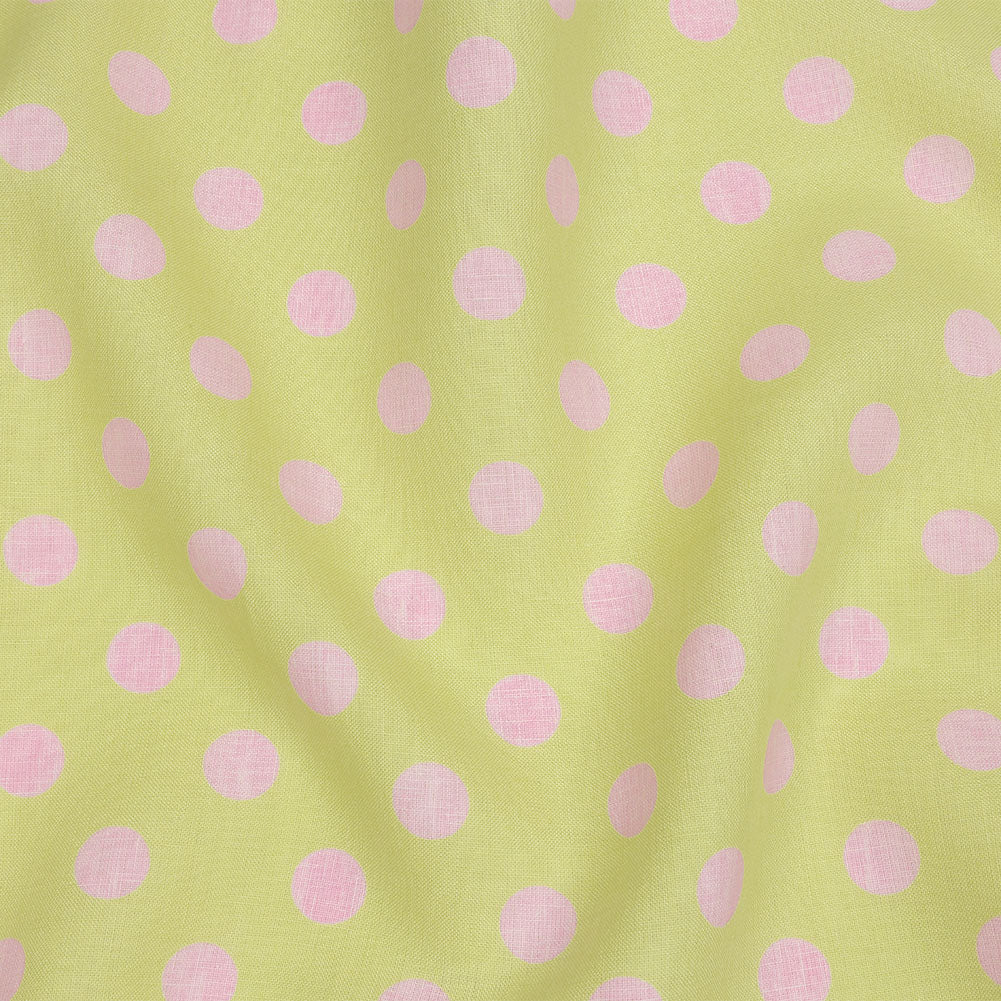 Lime and Pink Polka Dots Medium Weight Linen Woven - Joann Fabrics