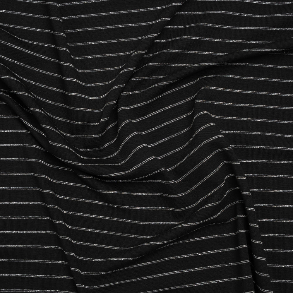 Stretch Rayon Jersey - Black and Metallic Silver Stripes - Deadstock - Joann Fabrics
