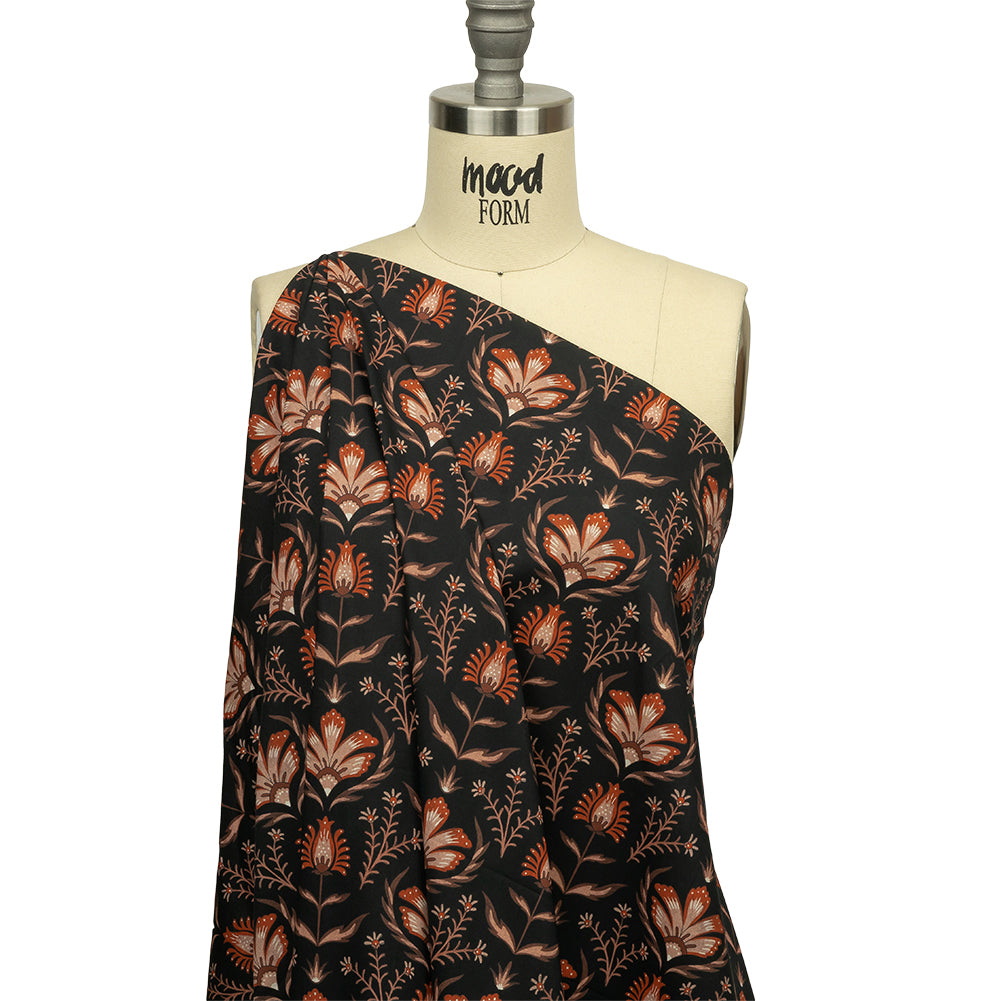 Cotton Voile - Black and Orange Floral - Watching the Fire Print - Mood Exclusive Rockland Collection - Joann Fabrics