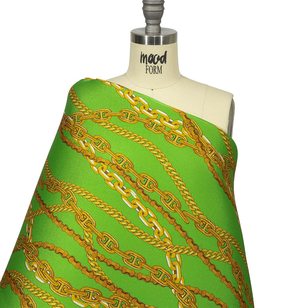 Balenciaga Italian Green and Gold Chains 9mm Neoprene with Black Backing - Joann Fabrics