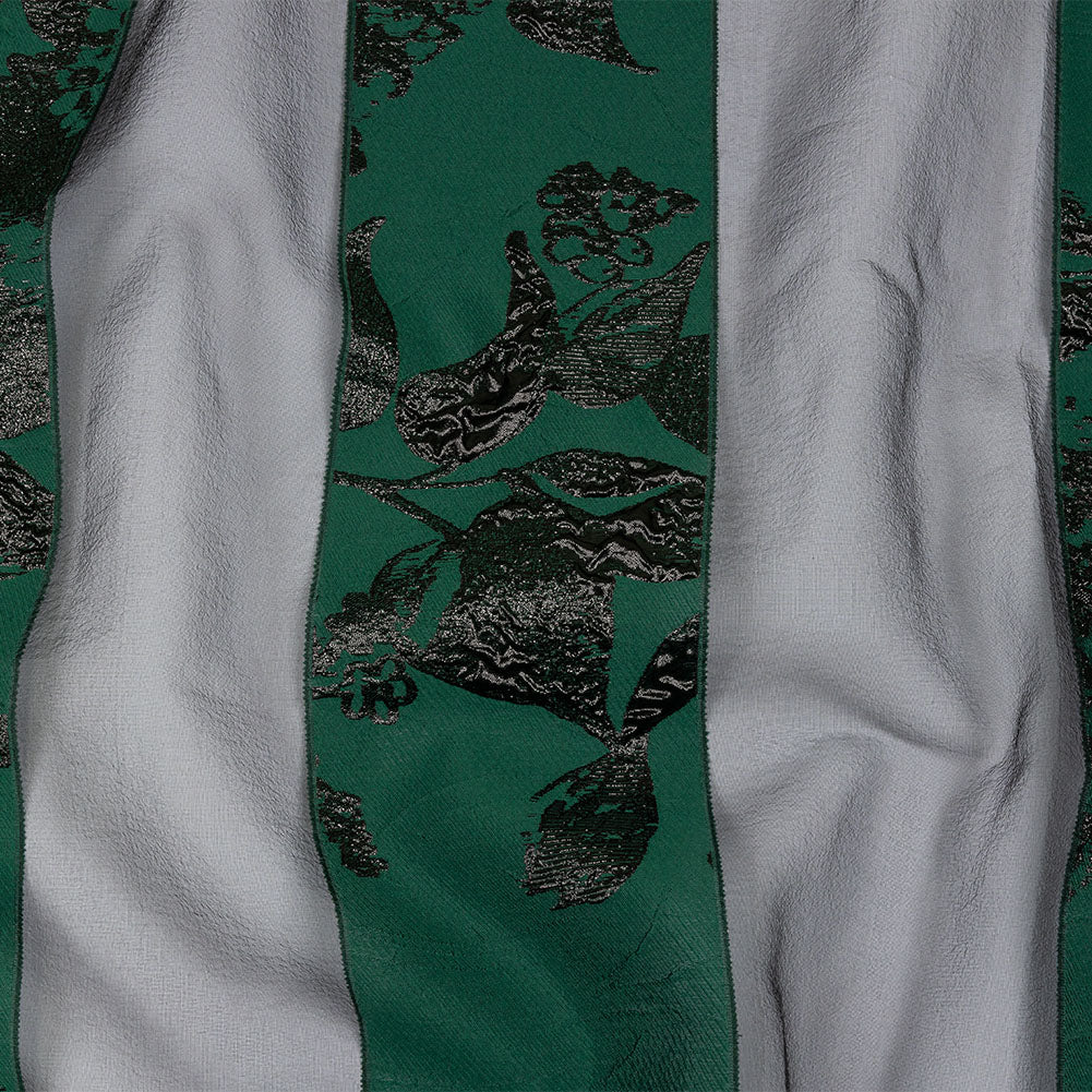 Metallic Black and Dark Green Floral Luxury Brocade with Sheer Stripes - Joann Fabrics