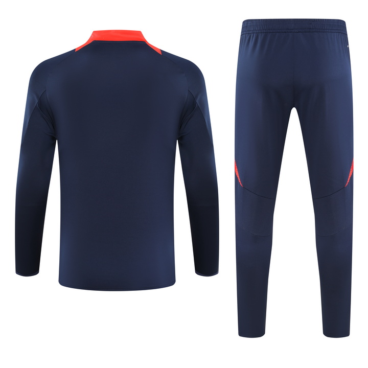 2024/2025 Manchester United Half-Pull Training Suit Royal blue red collar Football Shirt 1:1 Thai Quality Set