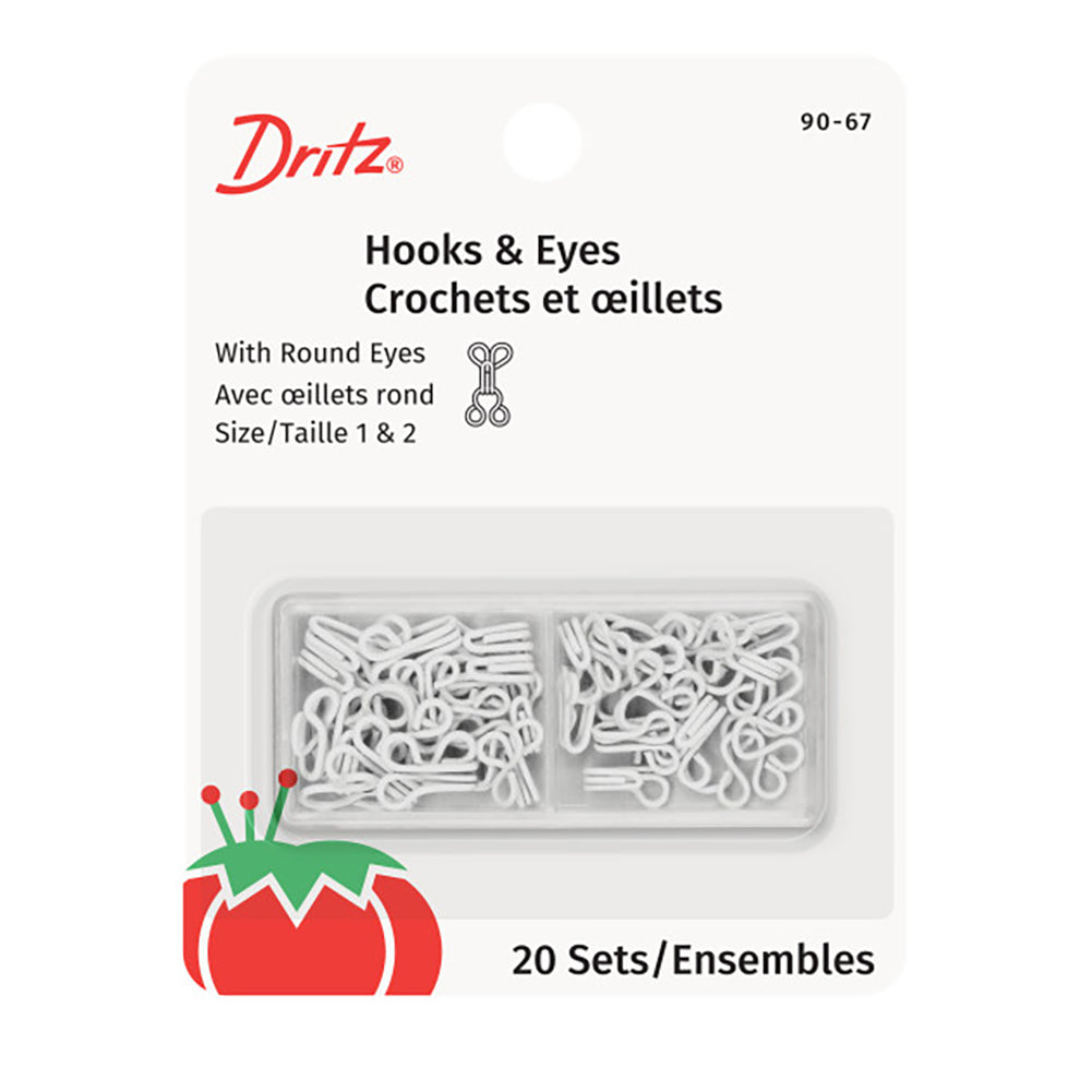 Dritz Hooks & Eyes - White - Sizes 1 & 2, 20 Sets - Joann Fabrics