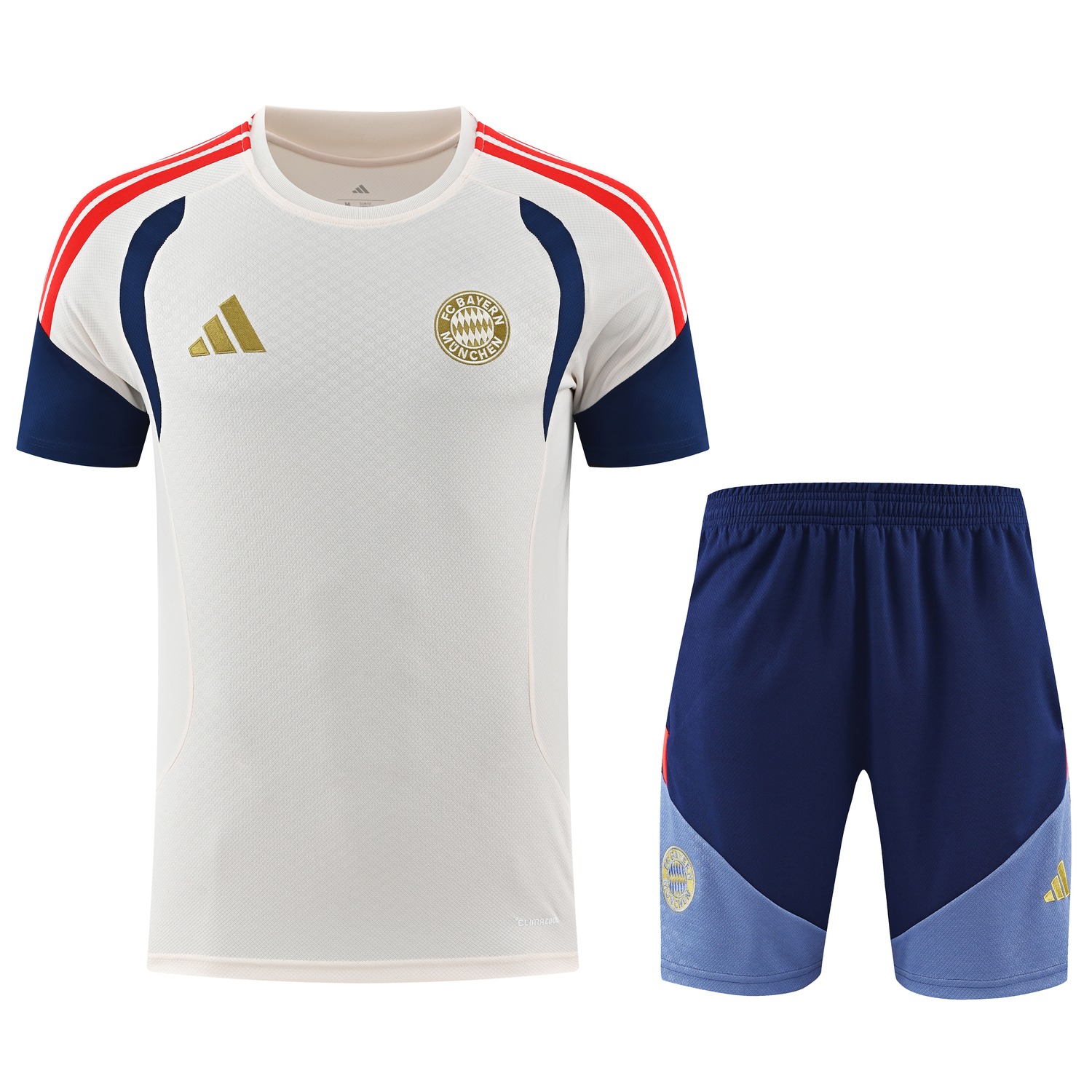 Bayern Munich 26-27 Short-Sleeve Training Set - Cream Top & Deep Blue With Light Blue Accents Shorts - UnitedFutballJersey