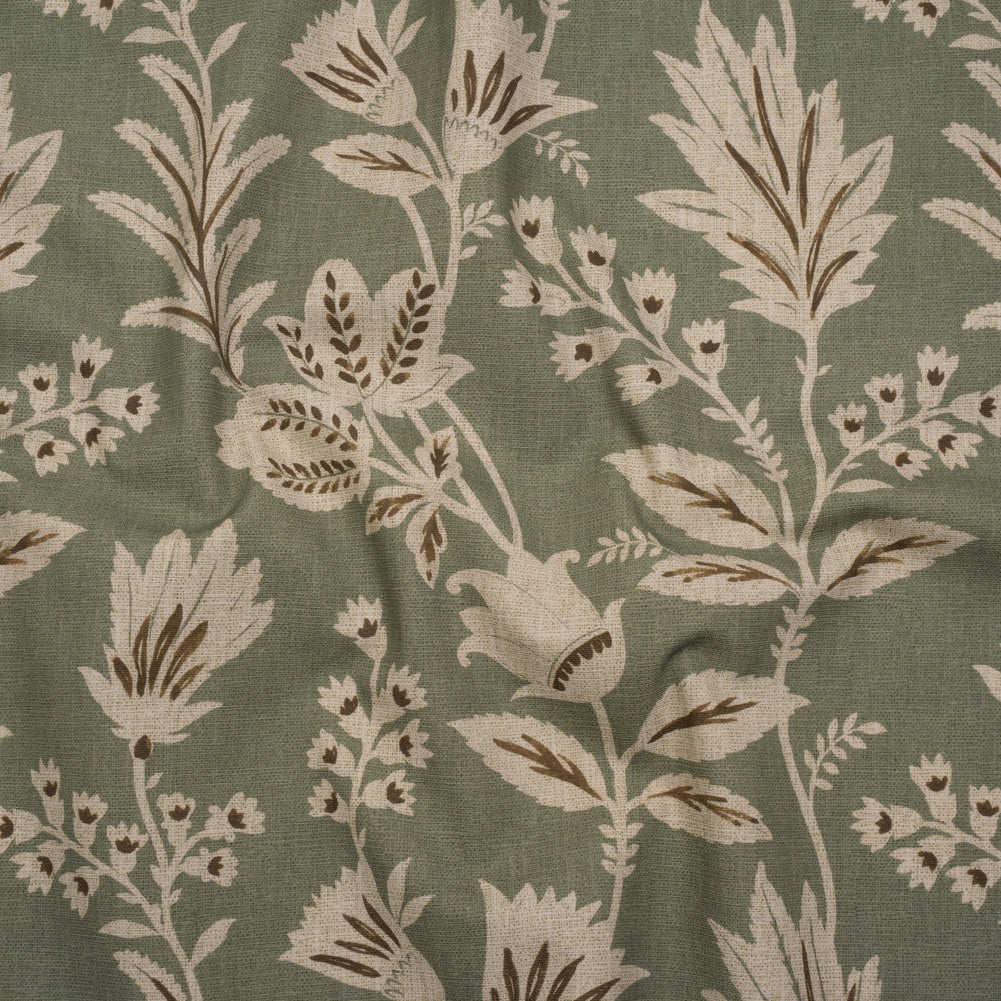 Printed Cotton Canvas - Sage Leafy Sprays and Little Flowers - British Imported - Joann Fabrics