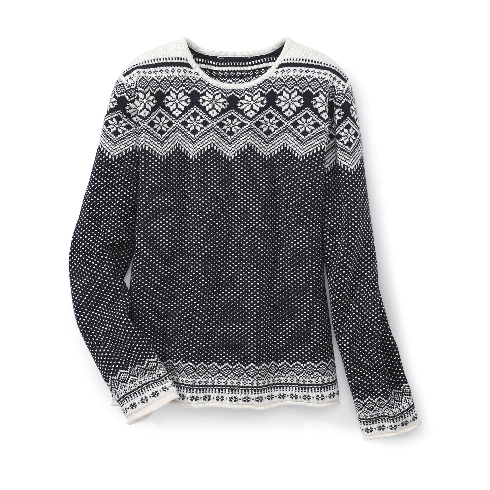 Cotton Fair Isle Sweater, Bird's Eye Pattern, Rolled Edges - Northstyle Catalog