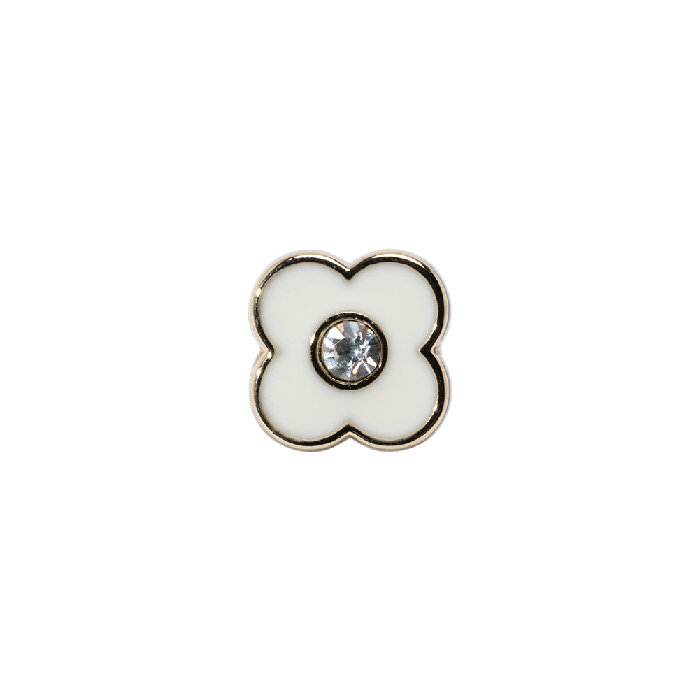 Floral Enameled Metal Shank Back Button with Rhinestone Center - 18L/11.5mm - Gold and White - Joann Fabrics