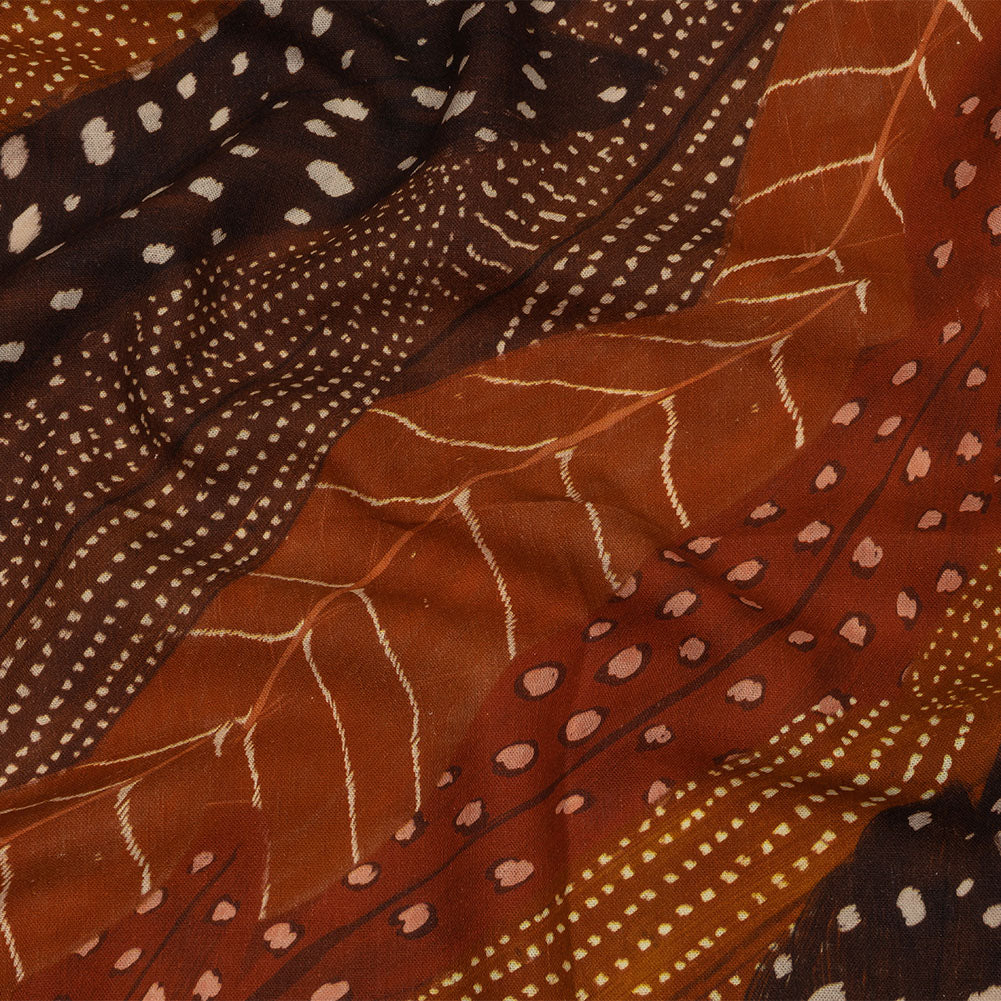 Linen and Rayon Woven - Brown and Orange Decorated Diagonal Stripes - Wind in Your Wings Print - Mood Exclusive Rockland Collection - Joann Fabrics