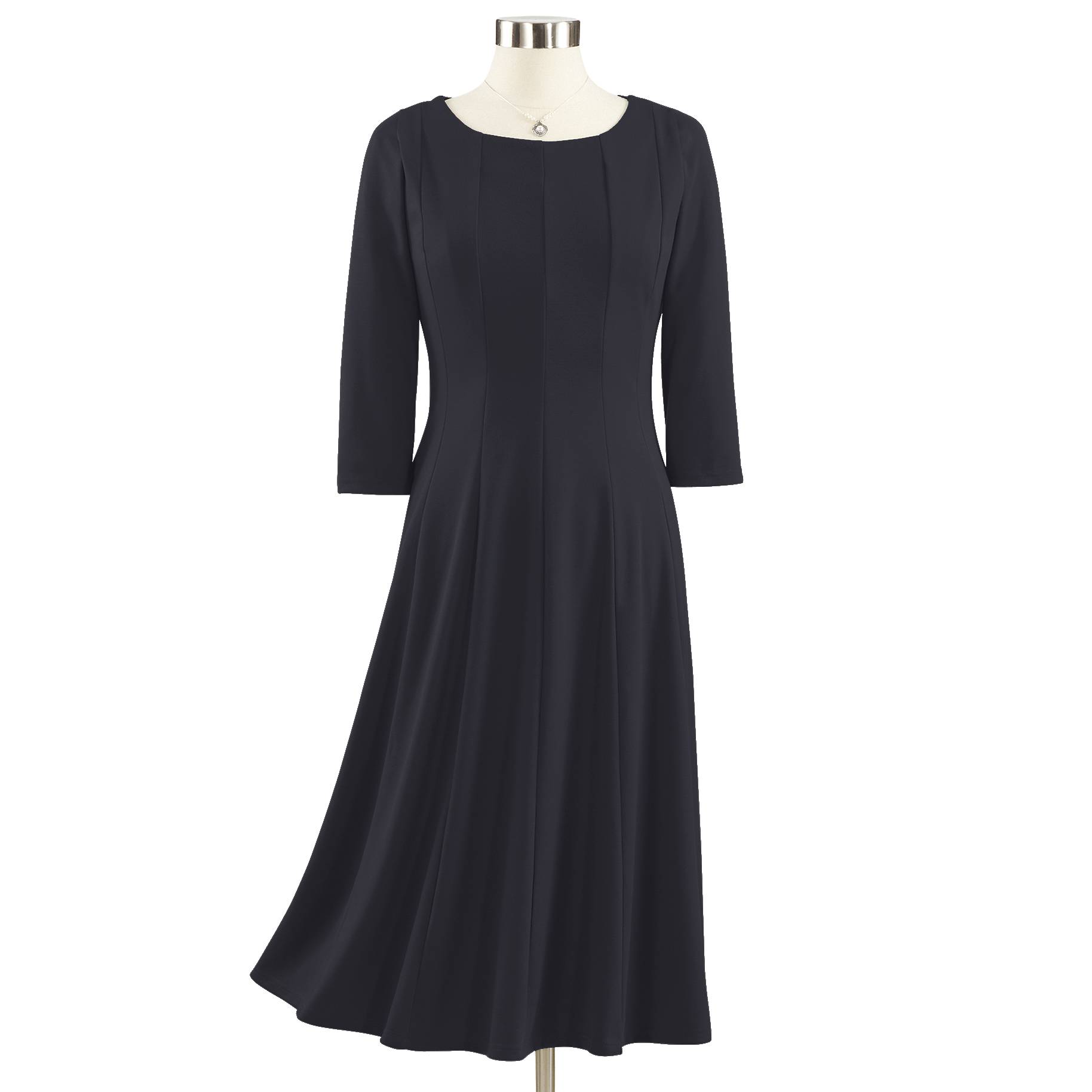 Soft Ponte Knit Dress, Flattering Fit-and-Flare Shape, 3/4 Sleeves - Northstyle Catalog