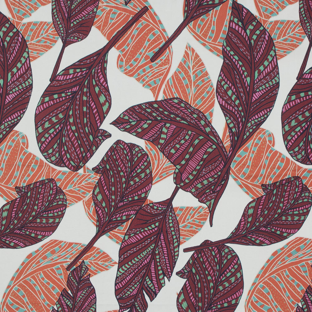 Stretch Cotton Sateen - Peach and Plum Feathers or Leaves - Bright Dead Things Print - Mood Exclusive Avenable Collection - Joann Fabrics