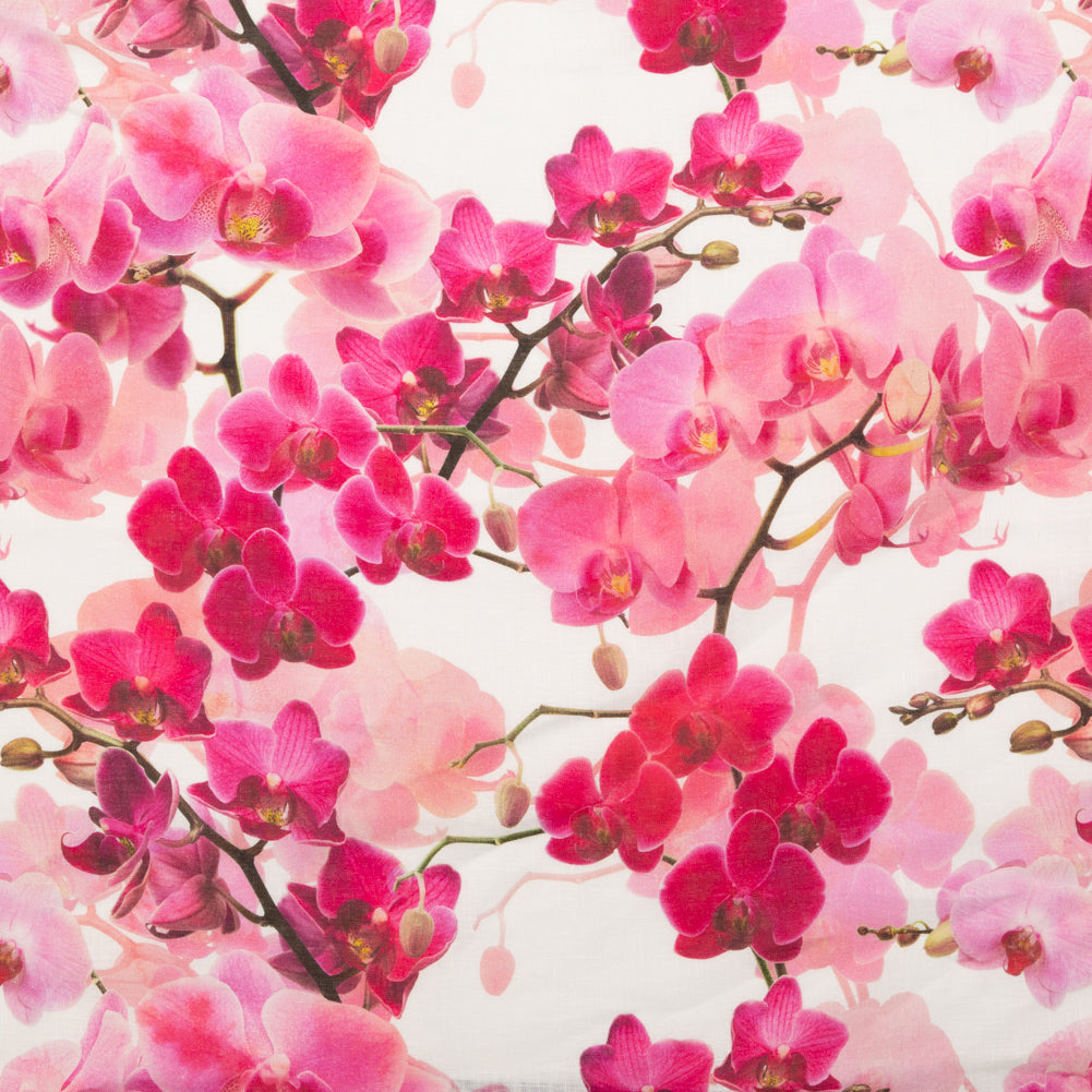 Tilted Pink Orchid and White Alyssum Printed Linen Woven - Joann Fabrics