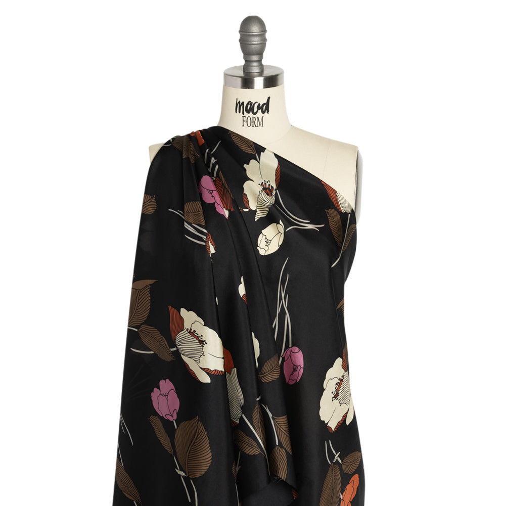 Black, Brown and Cream Floral China Silk/Habotai - Joann Fabrics