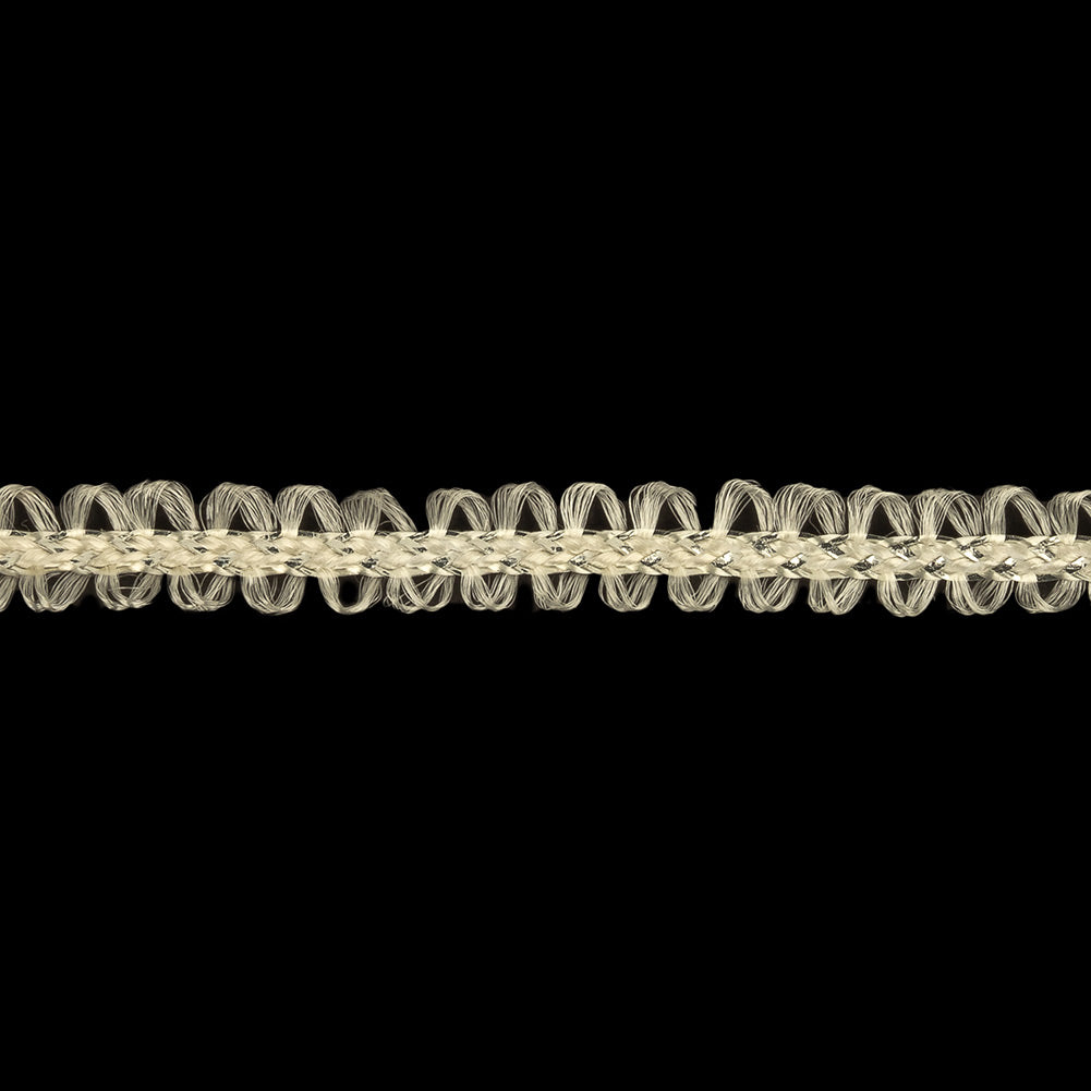 Cloud Dancer and Metallic Silver Loopy Braided Trim - 0.25