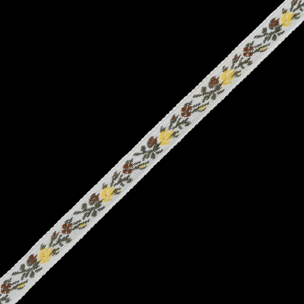 Yellow and White Floral German Jacquard Ribbon -  0.3125