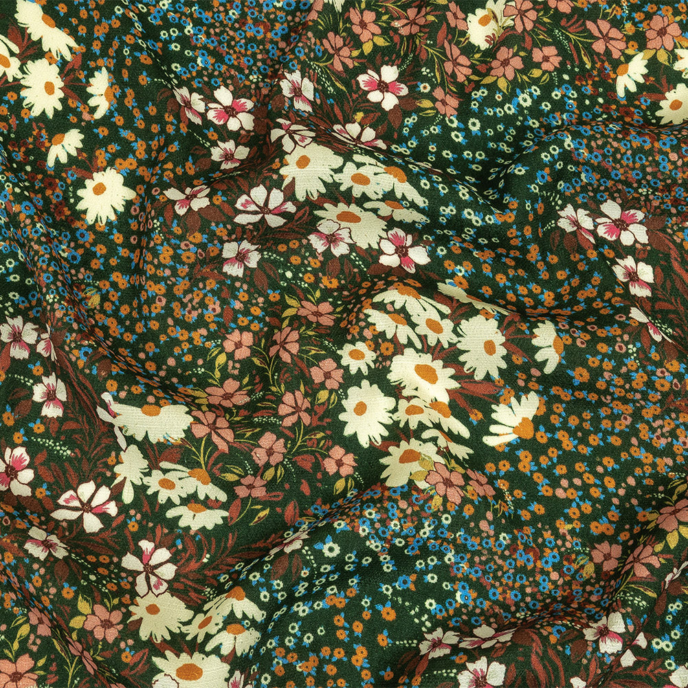 Gauzy Viscose Crepe Print - Green, Orange and Teal Floral - Mood Exclusive Meet Me at Midnight - Joann Fabrics