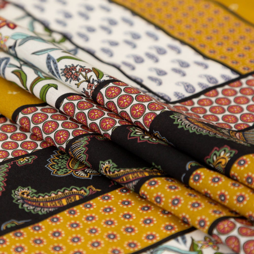 Cotton Voile - Yellow and Red Floral Patchwork - Paisley Patches Print - Mood Exclusive St. Tropez Collection - Joann Fabrics