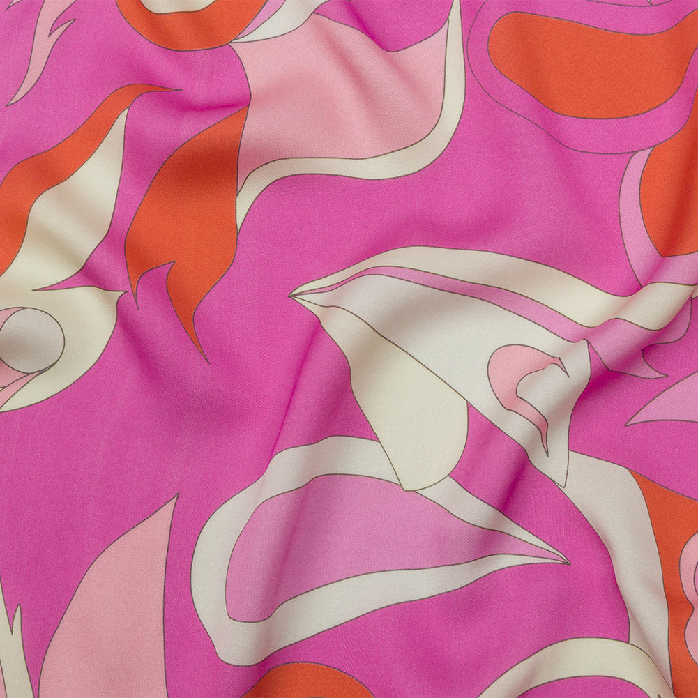 Sustainable and Recycled Viscose Satin Print - Hot Pink, Red-Orange and White Abstract - Mood Exclusive Free Falling - Joann Fabrics