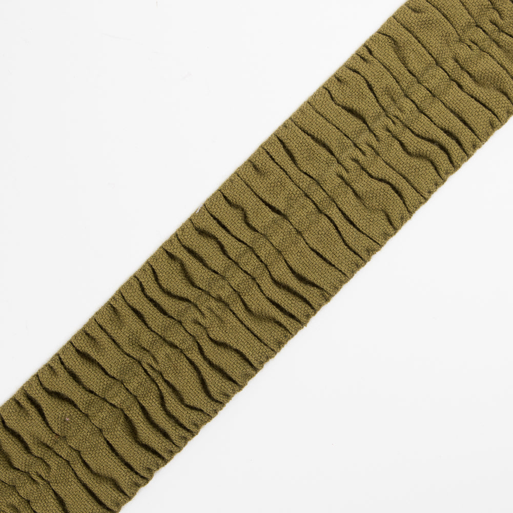 Italian Moss Green Ruched Stretch Wool Trimming - 2.375
