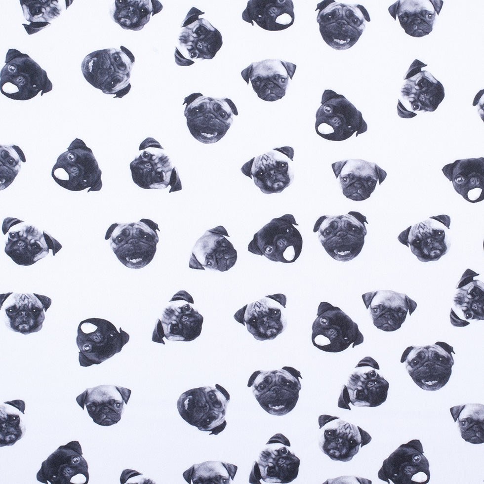 Black/White Digitally Printed Pugs Stretch Neoprene/Scuba Knit - Joann Fabrics