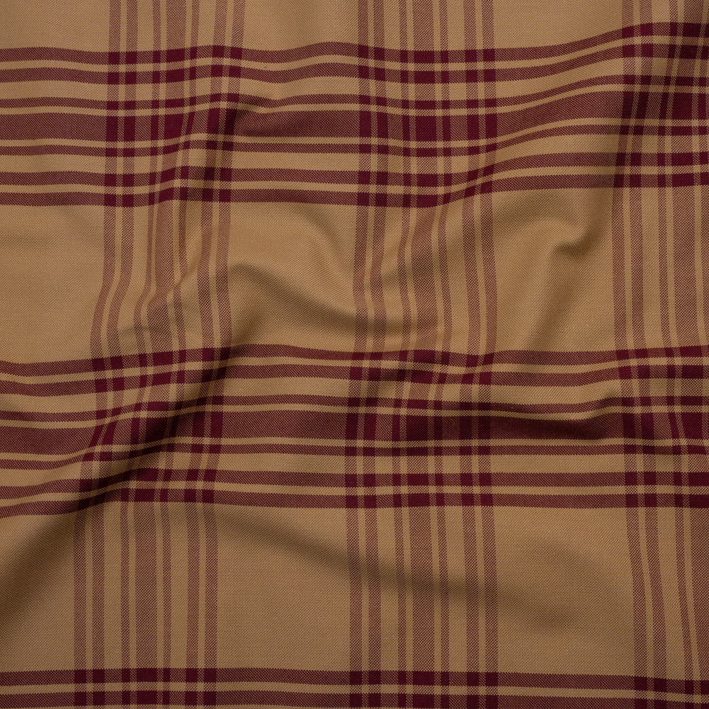 Cotton Oxford Shirting - Tan and Burgundy Plaid - Deadstock - Joann Fabrics
