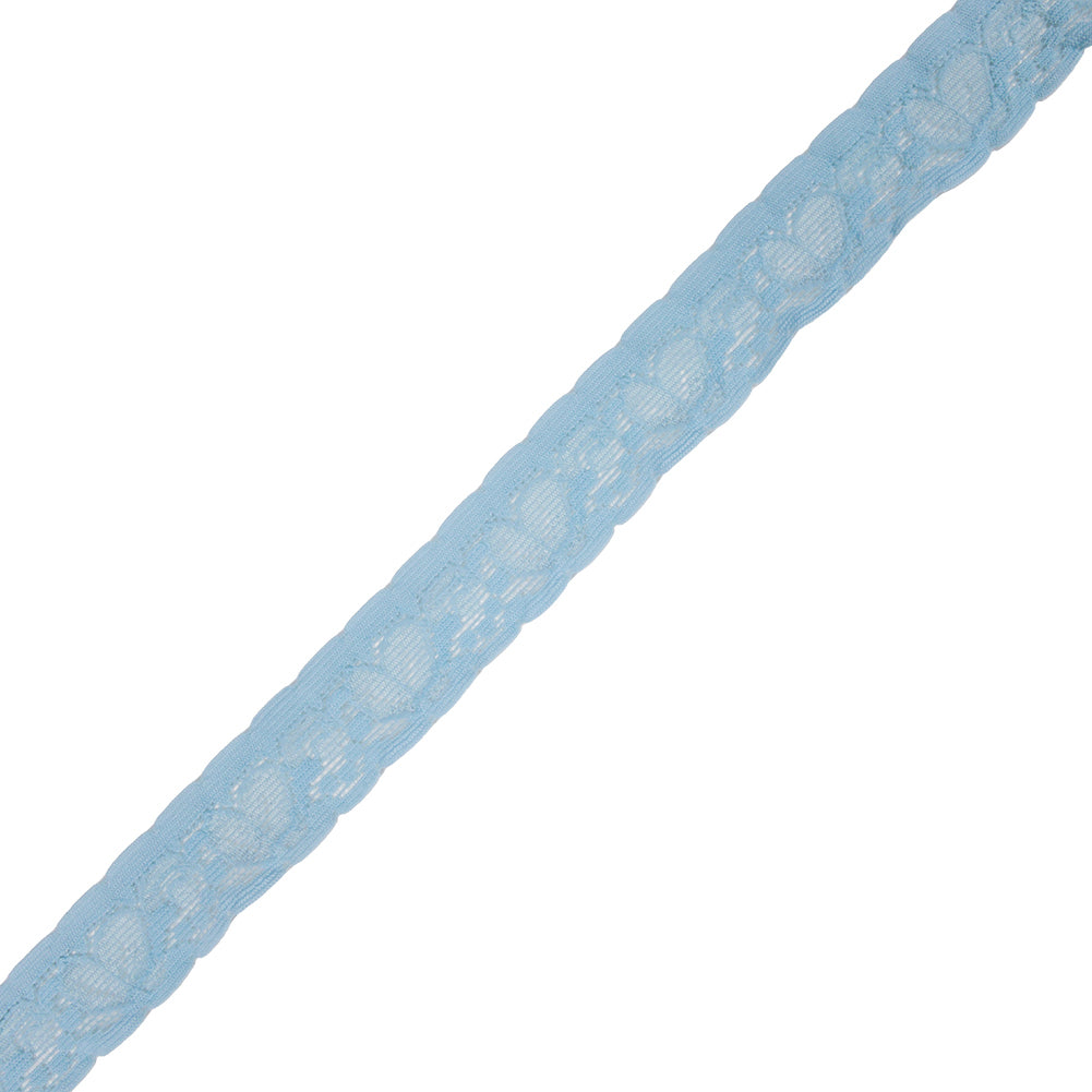 Famous NYC Designer Baby Blue Little Leaves Stretch Lace Trim with Scallops - 1