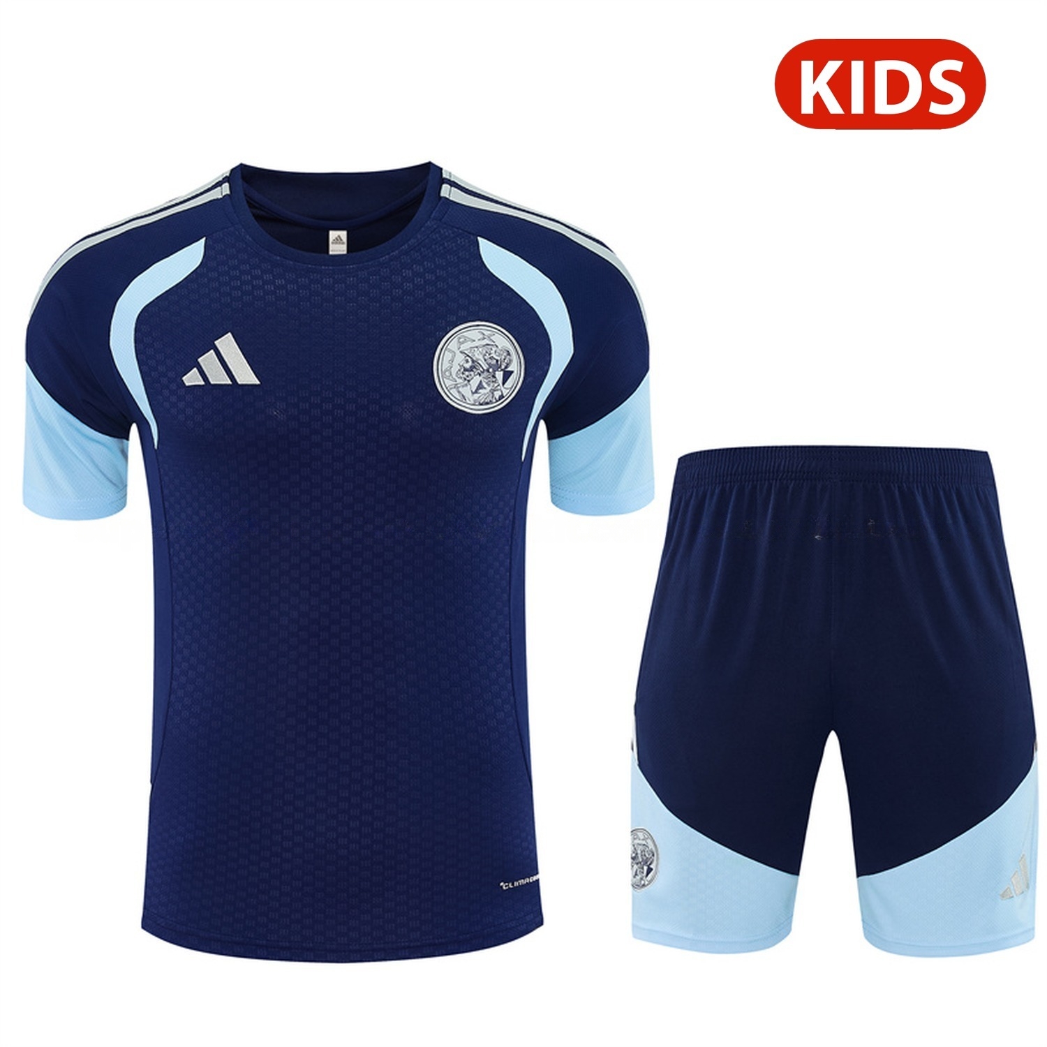 Ajax 26-27 Kids Short-Sleeve Training Set - Deep Blue Top & Deep Blue Shorts - UnitedFutballJersey