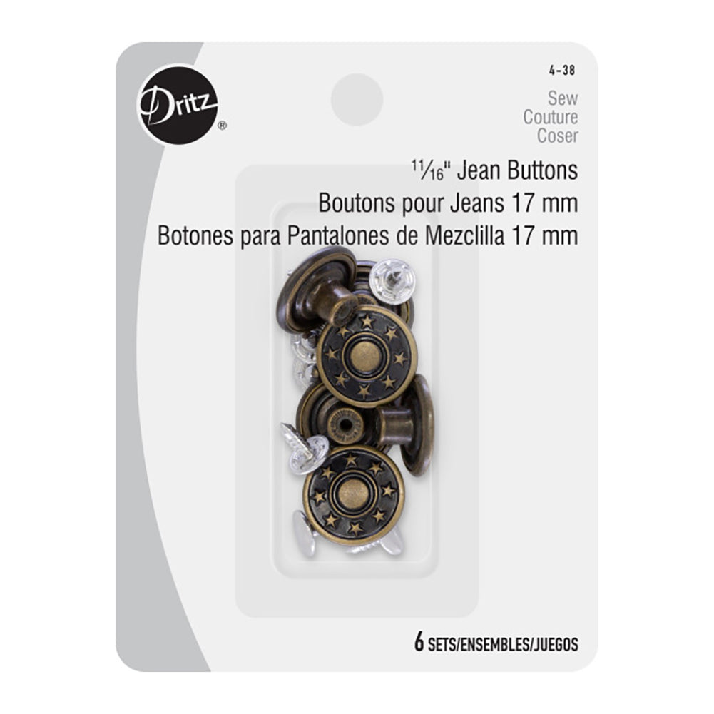 Dritz Jean Buttons - Antique Brass - 11/16