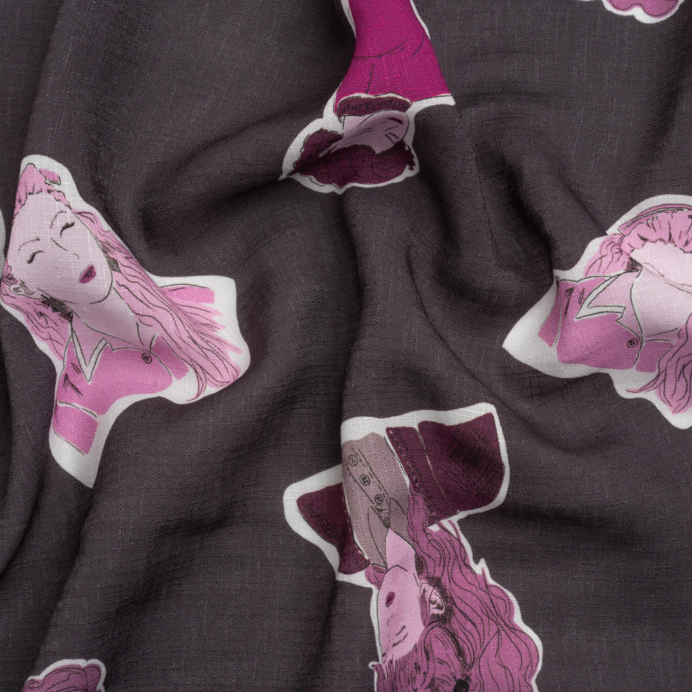 Slubbed Viscose Woven Print - Purple and Pink Female Portraits - Mood Exclusive Phenomenal Woman - Joann Fabrics