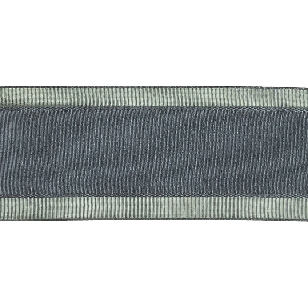 Folkstone Gray Woven Ribbon with Sheer Organza Borders - 1.5
