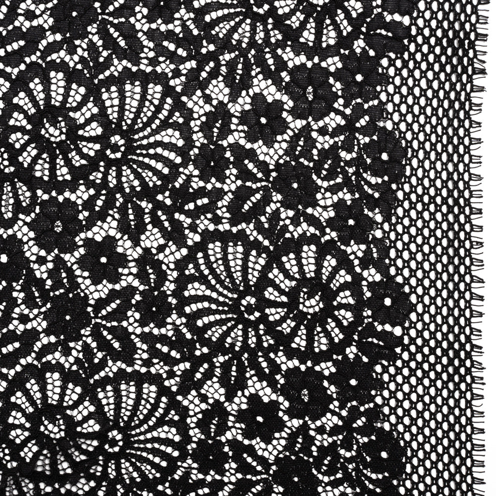 Corded Lace Panel with Finished Latticework Edges - Black Floral - Joann Fabrics