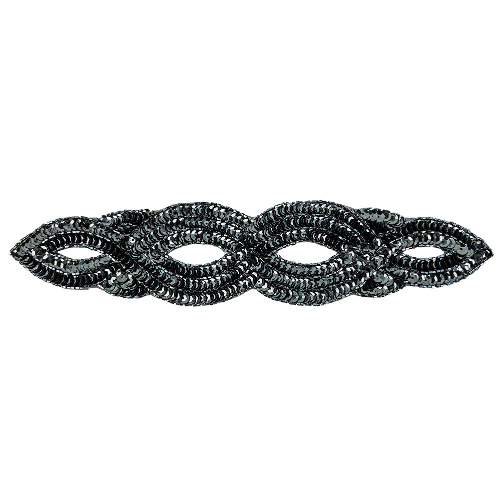 Vintage Gunmetal Sequins and Beaded Figure Eight Applique - 11