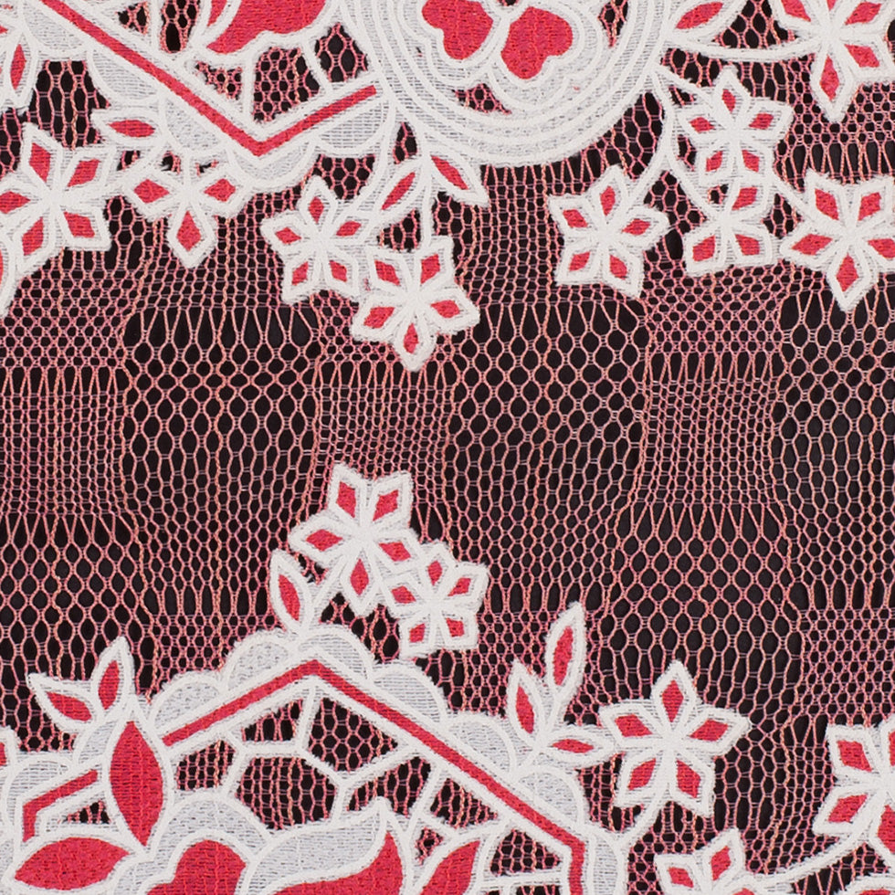 Famous NYC Designer Poppy/Oyster Floral Lace on Geometric Mesh - Joann Fabrics