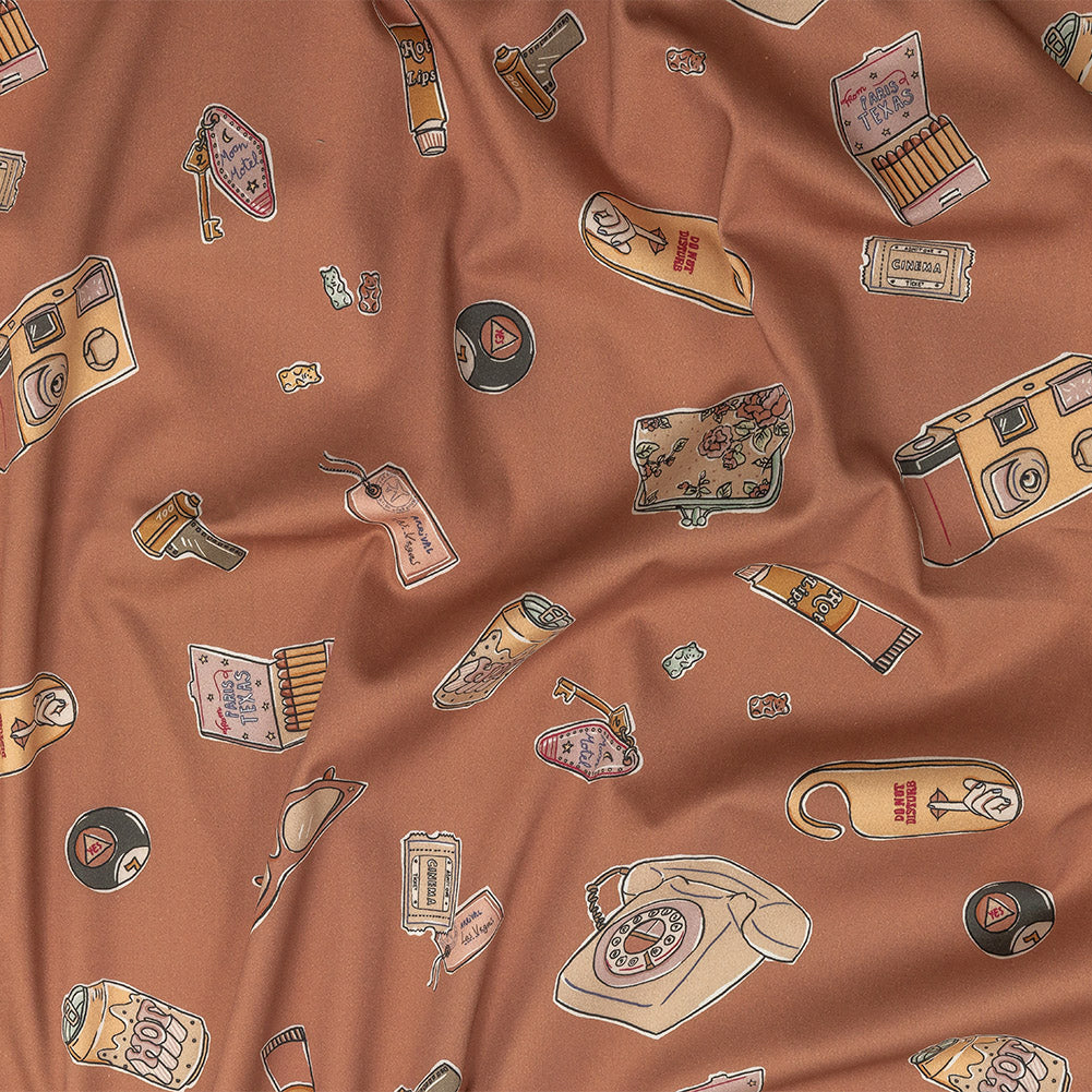Stretch Cotton Sateen - Rosy Pink Object Icons - La Sera Print - Mood Exclusive Viso Collection - Joann Fabrics