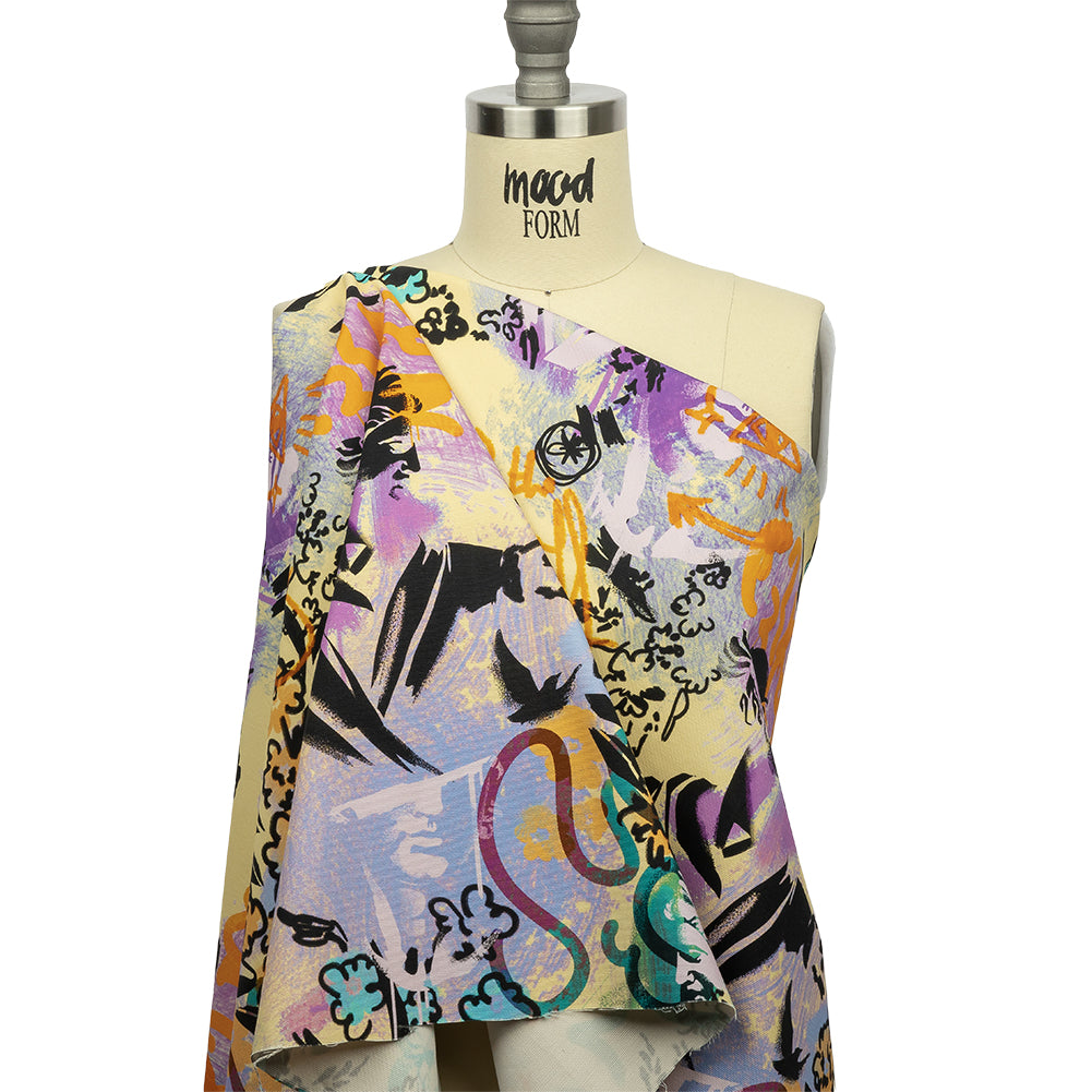 Stretch Cotton Canvas Print - Purple and Yellow Graffiti - Mood Exclusive Graffiti Lane - Joann Fabrics