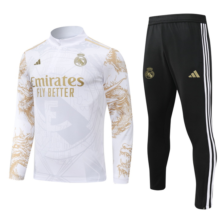 2024/2025 Real Madrid Royal White print special edition Half-Pull Training Suit Football Shirt 1:1 Thai Quality Set