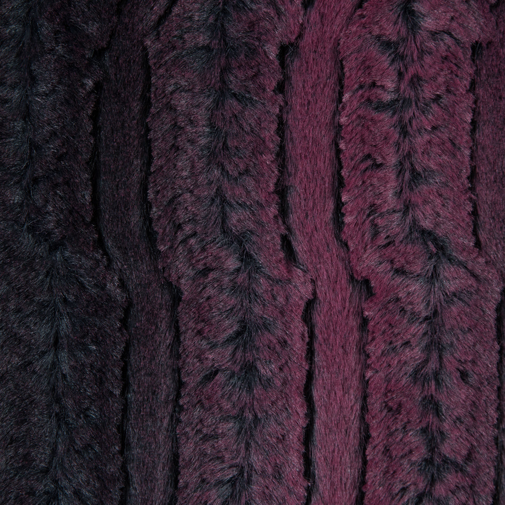 Famous NYC Designer Red Plum and Black Striped Faux Fur - Joann Fabrics