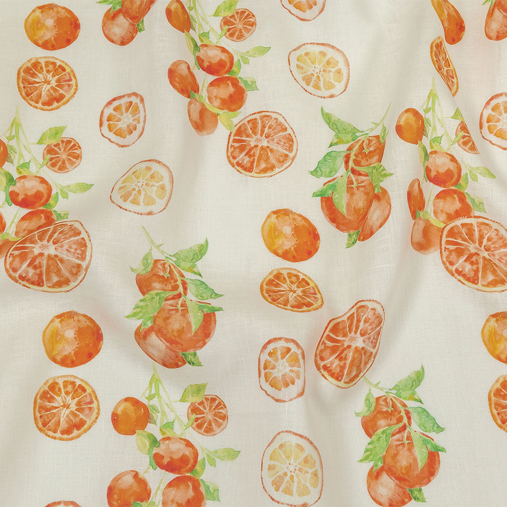 White, Orange and Green Citrus Medium Weight Linen Woven - Joann Fabrics