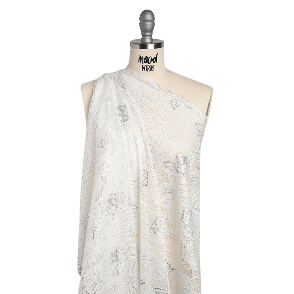 Metallic Raschel Lace Panel with Finished Edges - Ivory and Silver Bold Florals - Joann Fabrics