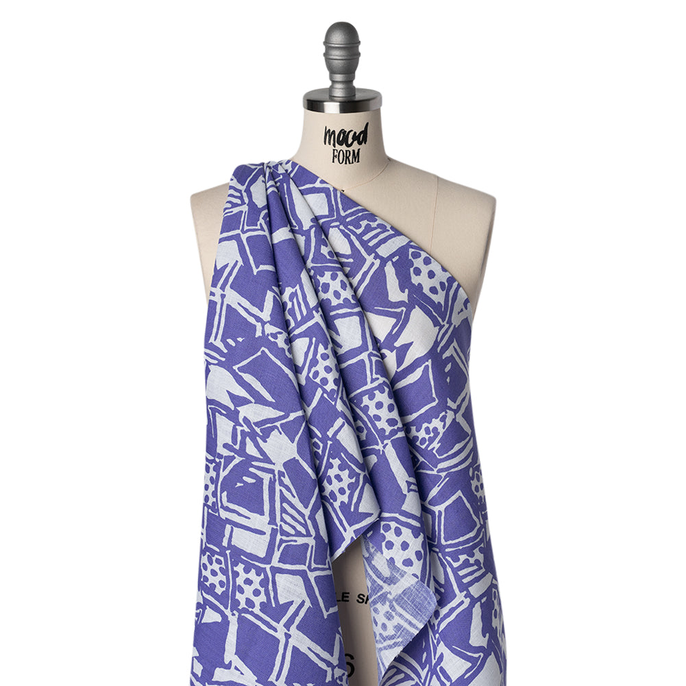 Medium Weight Linen Woven Print - Country Blue and White Abstract Blocks and Spots - Joann Fabrics