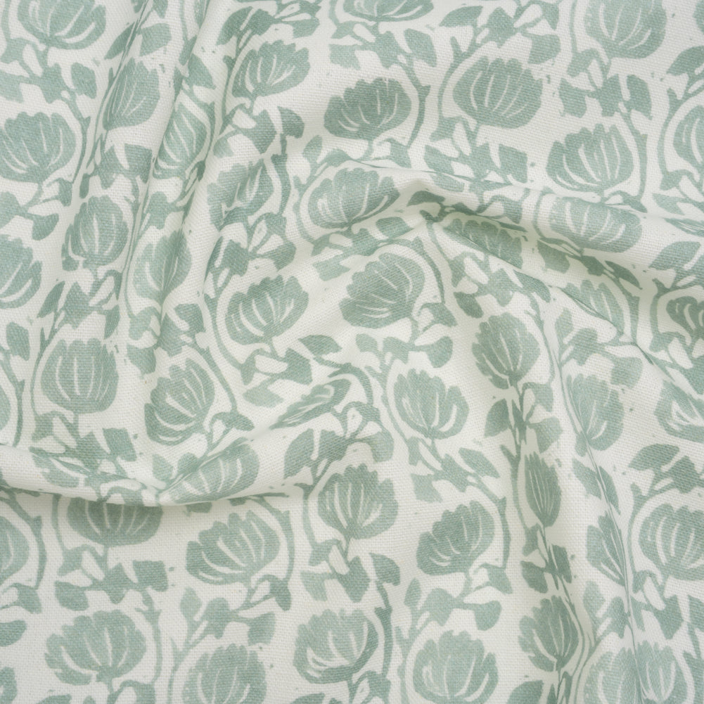 Cotton and Linen Canvas Print - Seafoam Block Print Florals - British Imported - Joann Fabrics