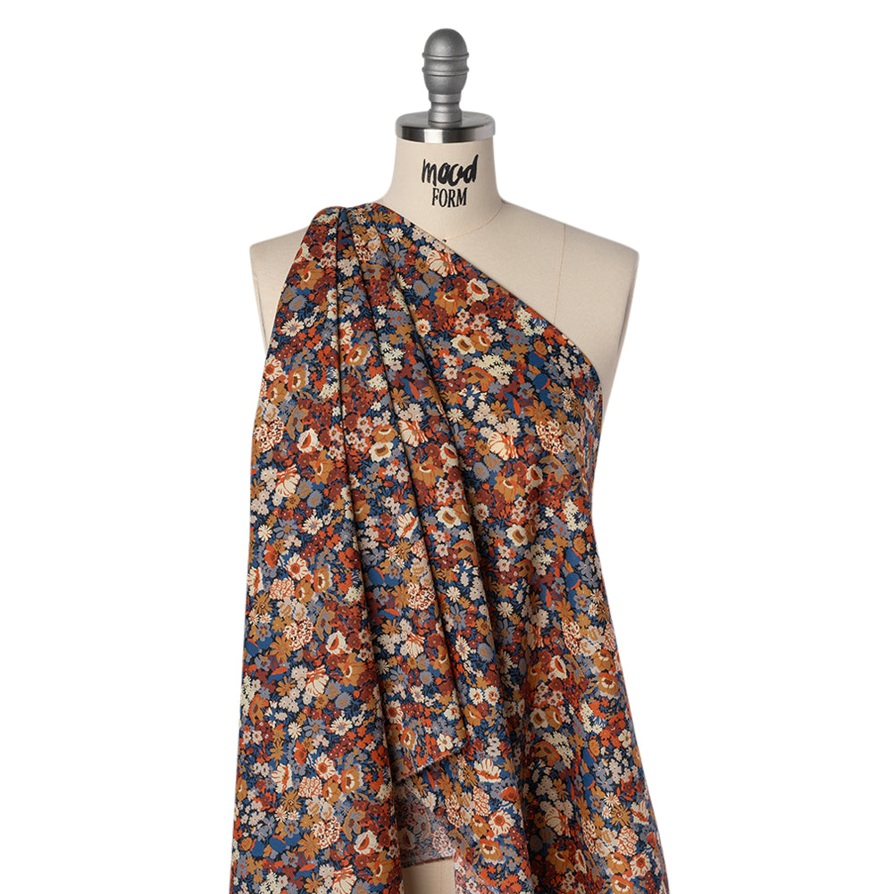 Liberty Fabrics Tana Lawn® - Thorpe Red Burgundy - Dark Red, Orange and Blue Dense Floral - Joann Fabrics