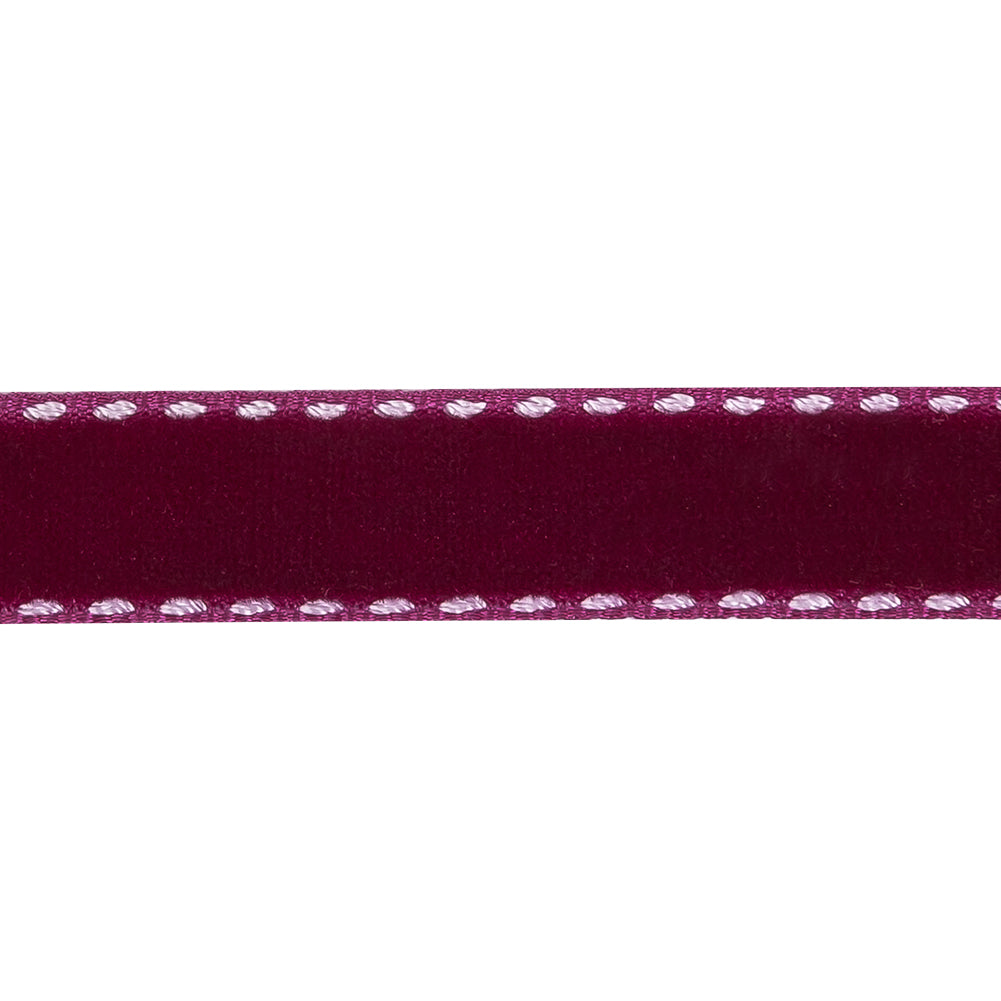 Faded Red and White Side-Stitched Velvet Ribbon - 0.5