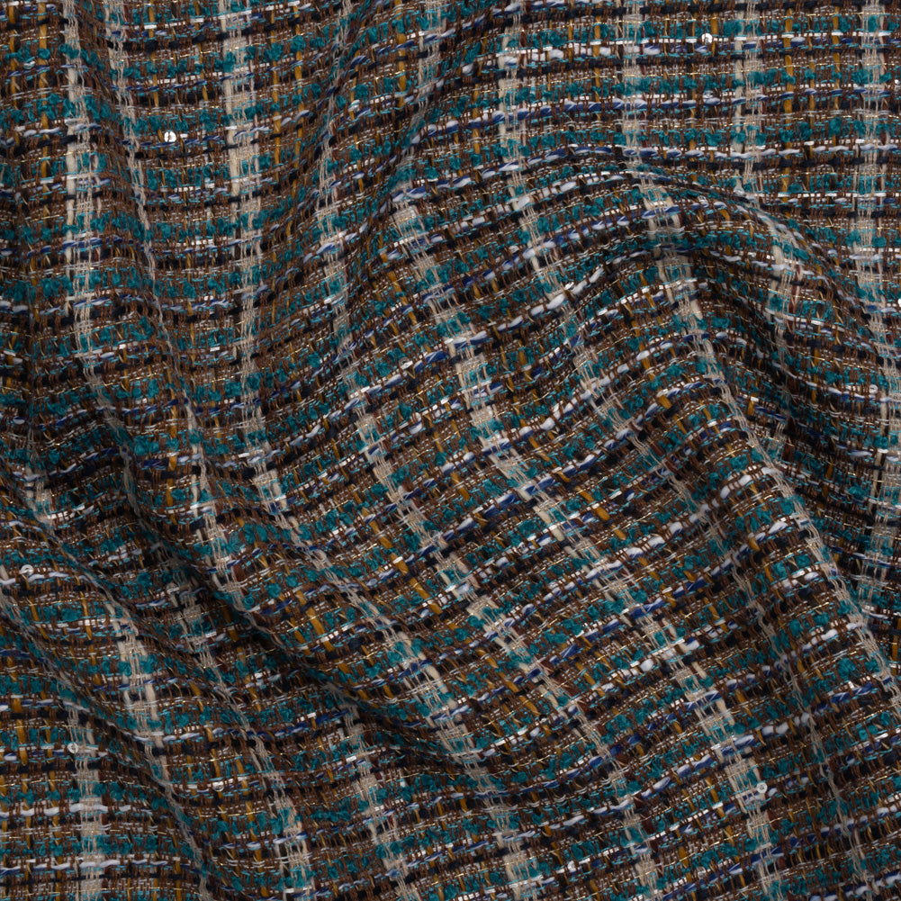Polyester Tweed with Baby Sequins - Teal, Blue and Brown Plaid - Joann Fabrics